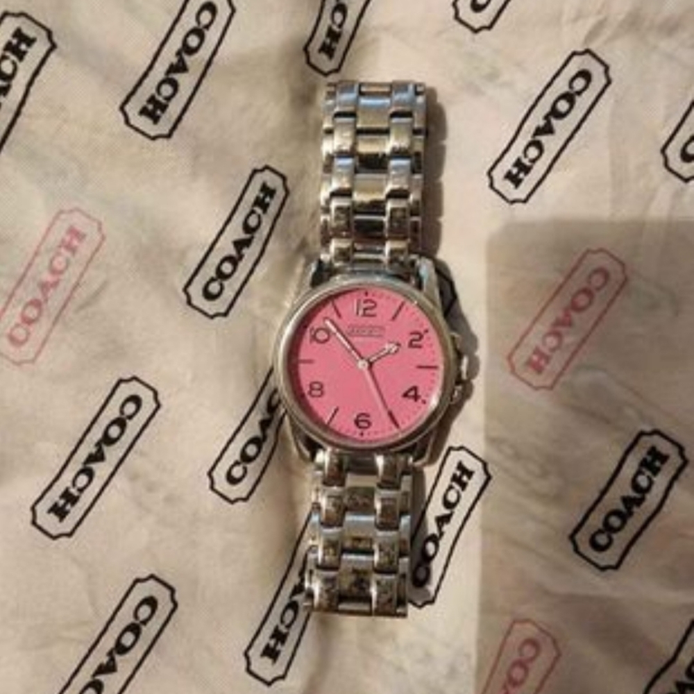 Authentic Coach Brand Pink and Silver Watch with matching purse scarf - Picture 2 of 2